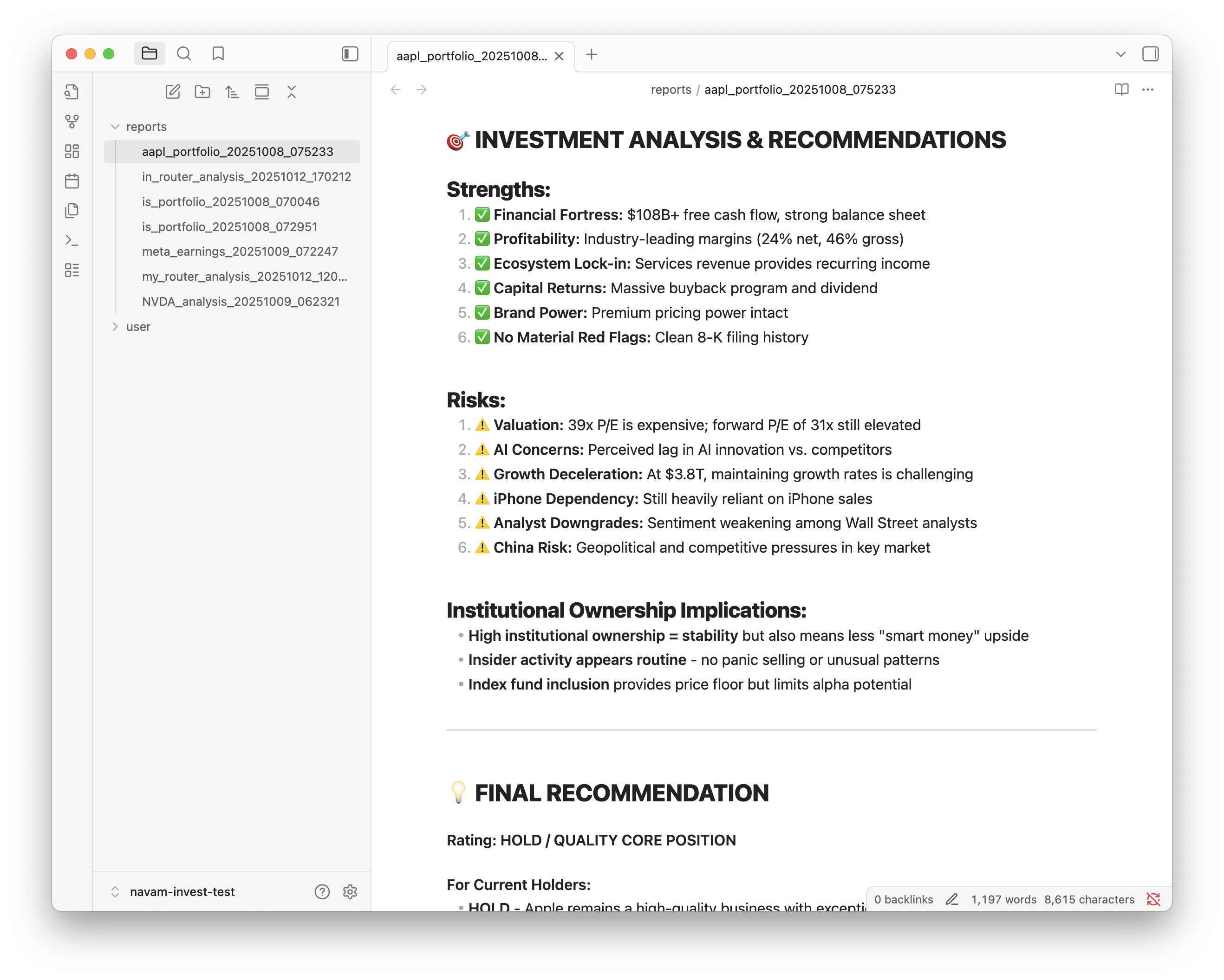 Investment Report Example